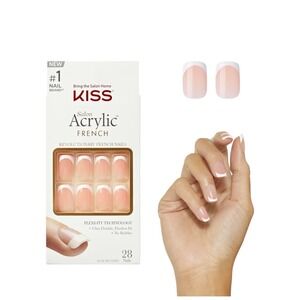 KISS Salon Acrylic French Press-On Nails Short Length 28ct KSA15 Nude White